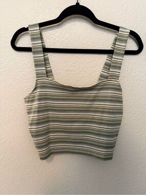 American Eagle Outfitters Green and Cream Striped Cropped Tank